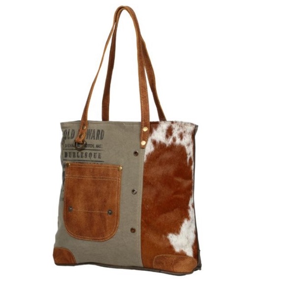 NWT Boho Leather & Canvas Tote Bag - Picture 4 of 5